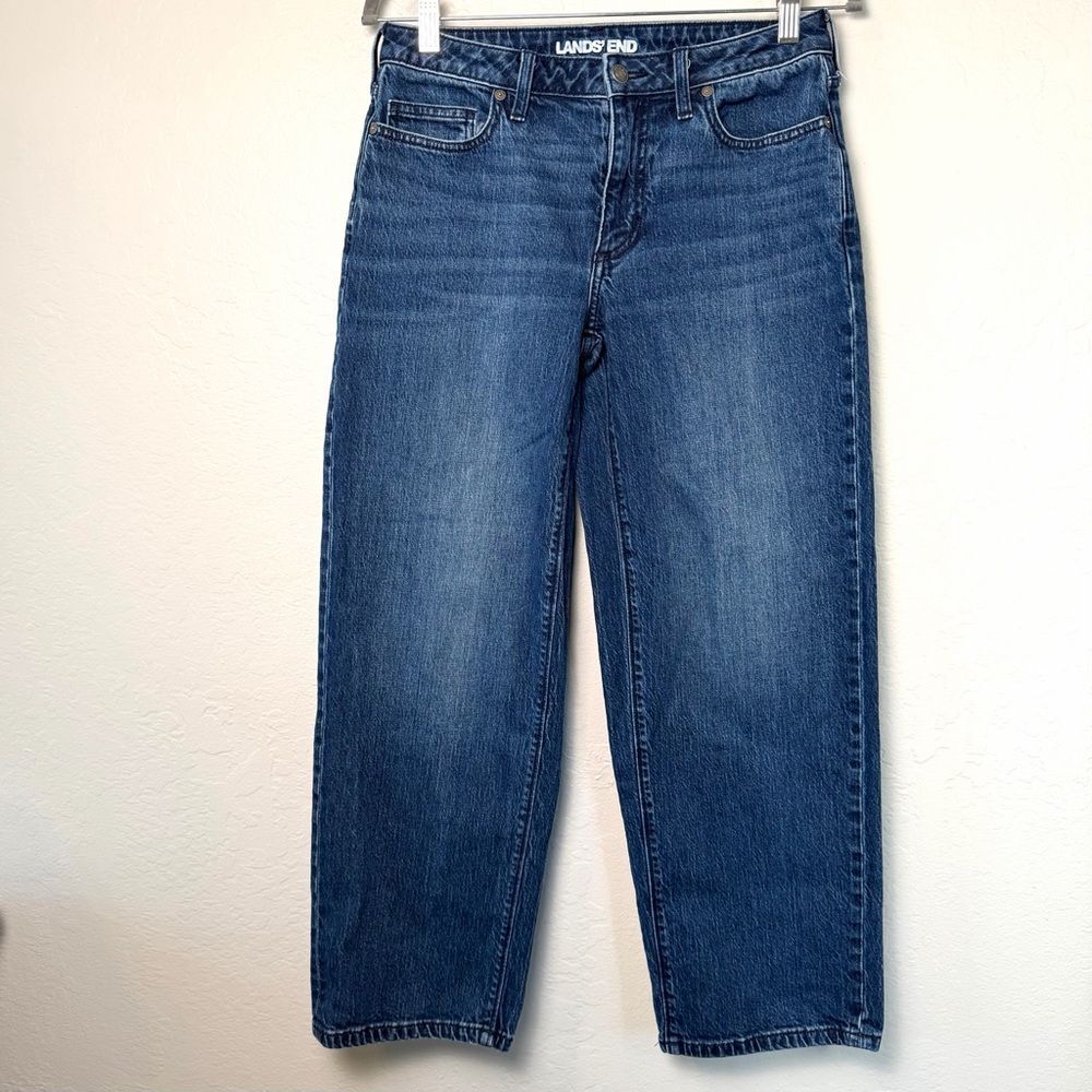 Lands End High-Rise Straight Leg Jeans Dark Indigo 6 Petite Classic